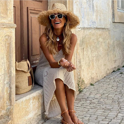 Robes maxi en crochet pour femmes avec des détails lacés aérés et un design élégant Chic und Stil