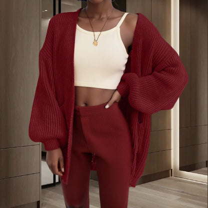 Dames Grosse Tricot Cardigan avec manches larges et poches pratiques Chic und Stil