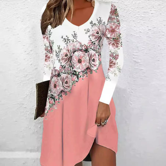 Robe pour femmes à décolleté en V avec des accents floraux et une coupe asymétrique Chic und Stil