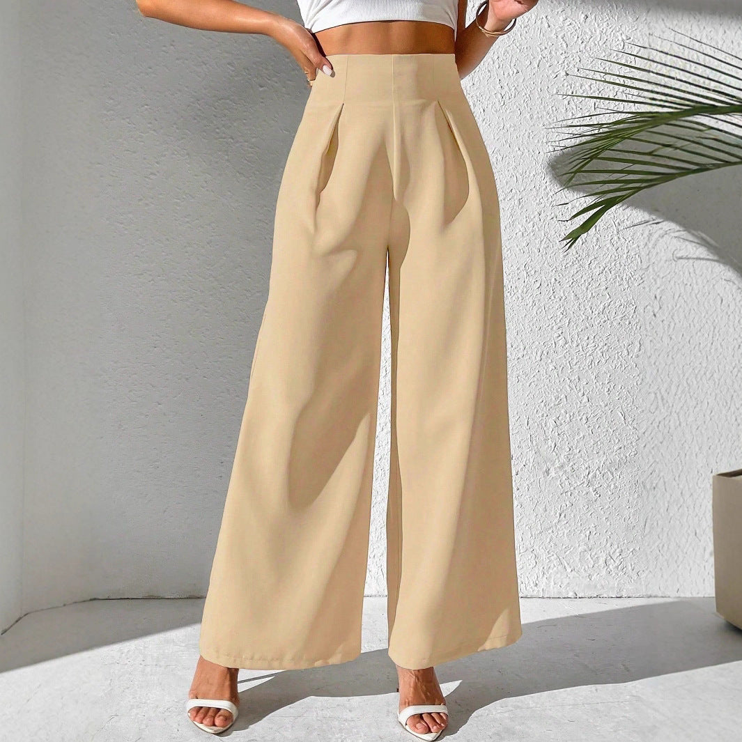 Ladies Elegant High Waist Palazzo Pants with Front Pleat and Wide Legs Chic and Style