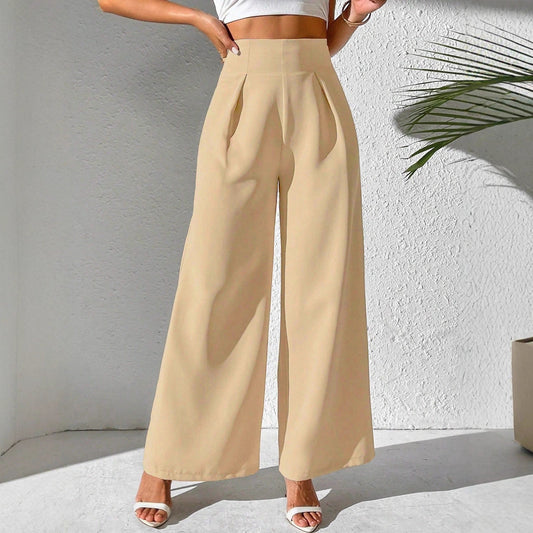 Ladies Elegant High Waist Palazzo Pants with Front Pleat and Wide Legs Chic and Style
