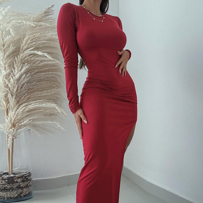 Robe maxi à manches longues fendue haute Chic und Stil pour dames