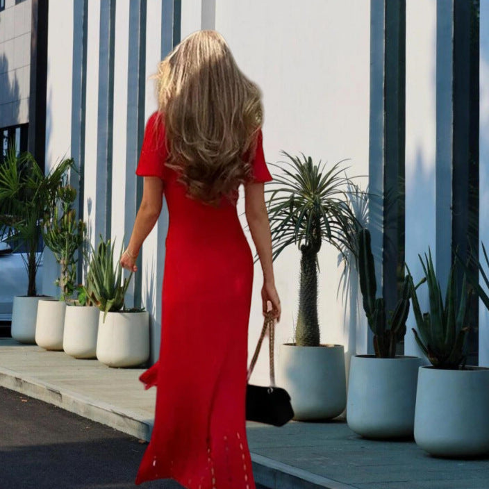 Robe midi femme avec patte de boutonnage et col contrastant Chic und Stil