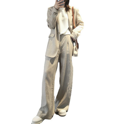 Casual-fit linen shirt set for women and wide-leg pants Chic und Stil