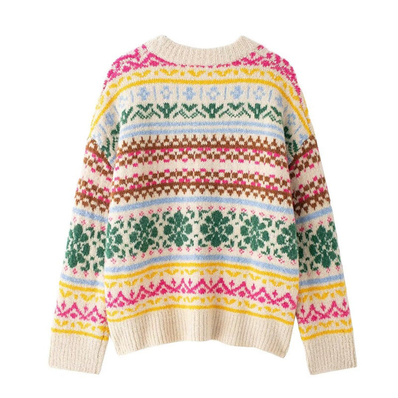 Pull en tricot pour femmes avec un mélange de motifs floraux et une coupe décontractée Chic und Stil