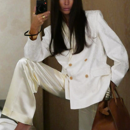 Dames Élégant Blazer en Jacquard avec Col Revers Chic und Stil