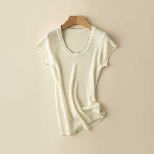 T-shirt à manches courtes en tricot doux pour femmes Chic und Stil