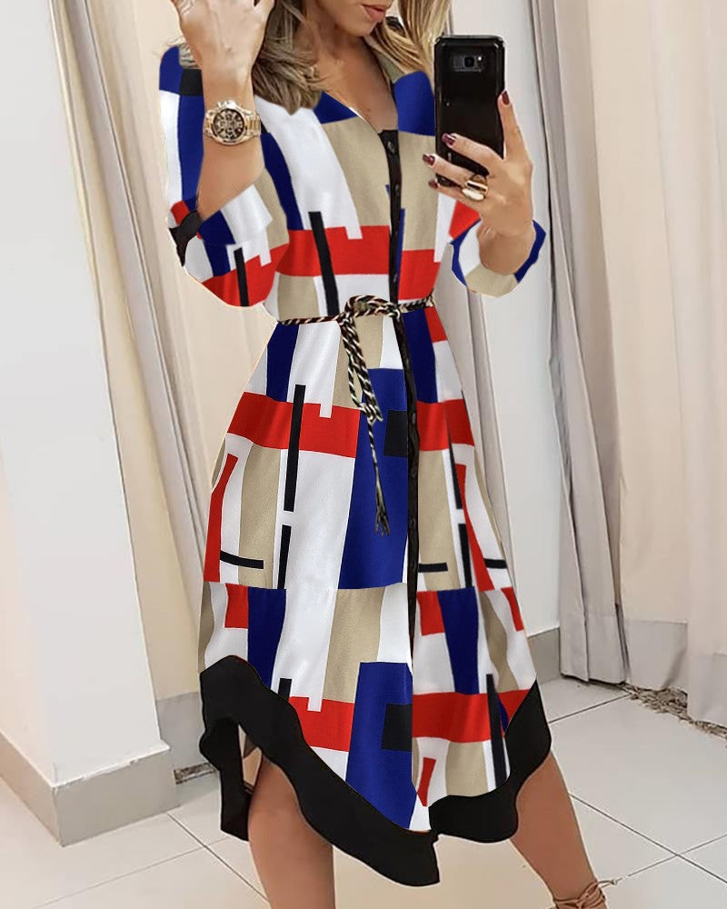 Robe chemise midi rayée pour femmes avec ceinture cintrée Chic und Stil
