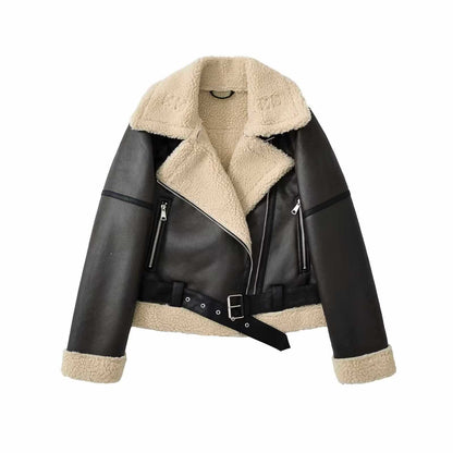 Dames cuir synthétique veste de biker avec doublure douce et détails élégants Chic und Stil