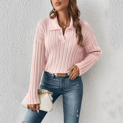 Pull en tricot pour femmes avec décolleté en V et texture côtelée Chic und Stil