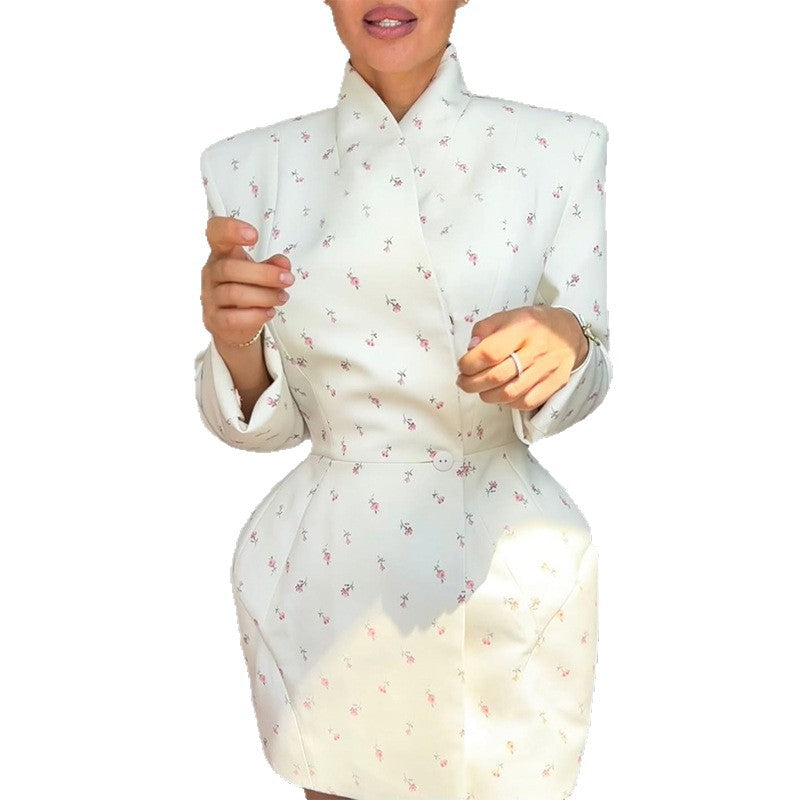Dames élégant blazer robe avec accents floraux Chic und Stil