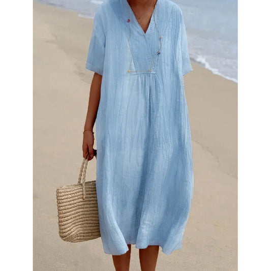 Robe midi décontractée pour dames avec décolleté en V et coupe ample Chic und Stil