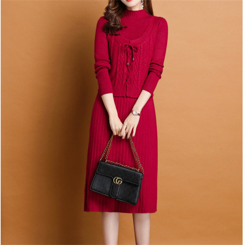 Robe tricot élégante pour femmes avec col haut et design de tresses décoratif Chic und Stil