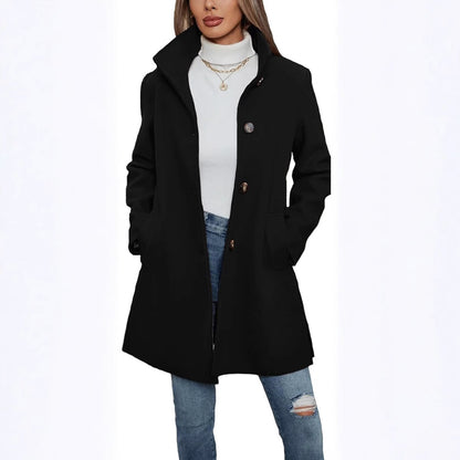 Ladies Elegant wool coat with high collar and practical pockets Chic and Style