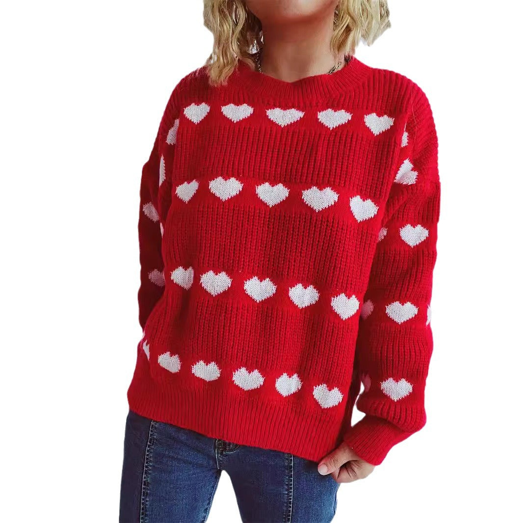 Pull en tricot à motif cœurs confortable pour femmes avec des manches larges Chic und Stil