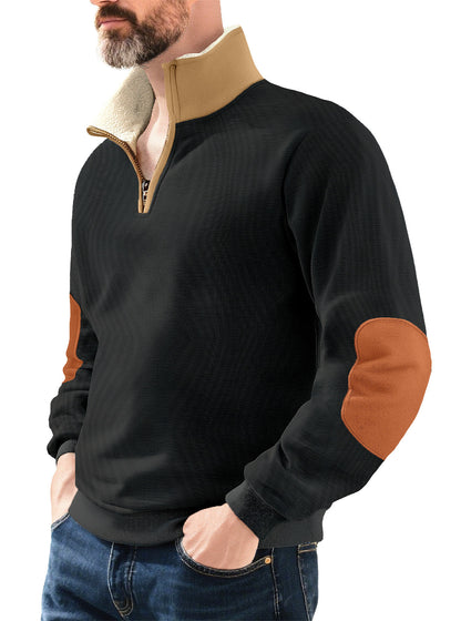 Microfleece pullover for men with half zip and contrasting elbow patches Chic und Stil