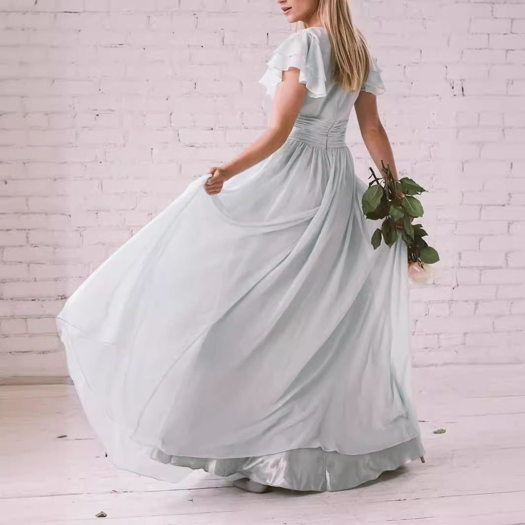 Dames Élégante Robe Maxi avec Manches Volantes Chic und Stil