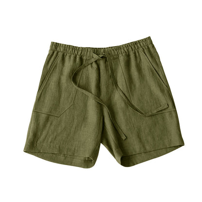 Shorts d'été en lin pour femmes avec taille élastique et poches pratiques Chic und Stil