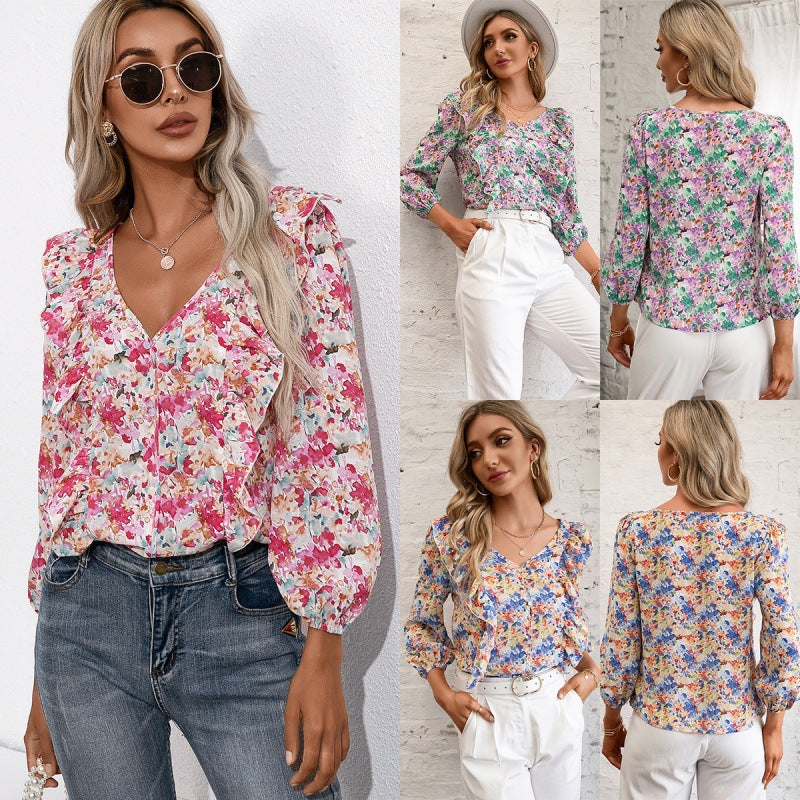 Chemisier femme avec volants et motif floral Chic und Stil