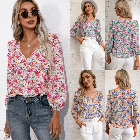 Chemisier femme avec volants et motif floral Chic und Stil