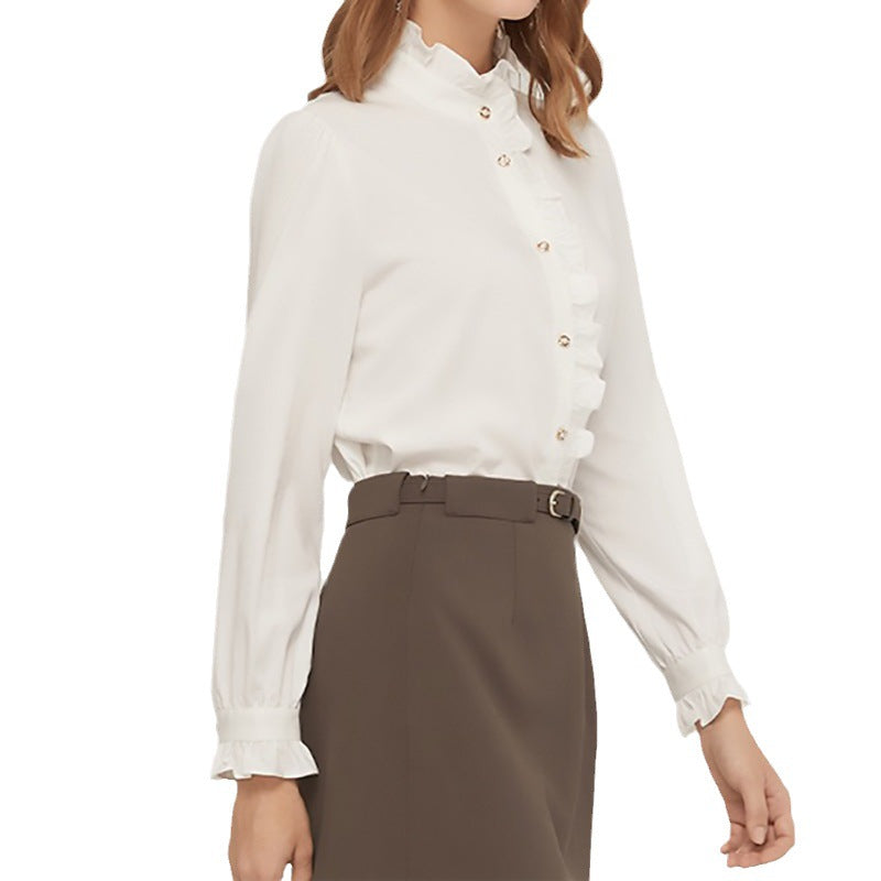 Blouse à boutons à col haut froncé pour femmes Chic und Stil