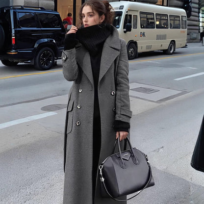 Ladies Classic Double-Breasted Wool Coat Chic and Style