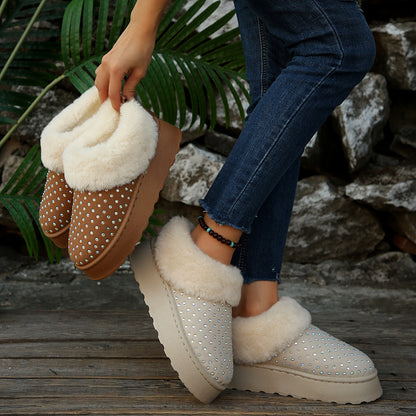 Ladies Soft Slippers with Sparkling Ornaments and Warm Lining Chic and Style