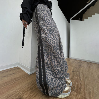 Chic and Stylish Women's Leopard Print Casual Pants with Side Stripes
