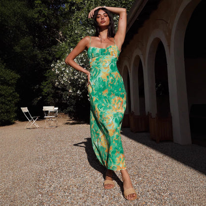 Robe Maxi Fleur Damen avec ourlet volants Chic und Stil