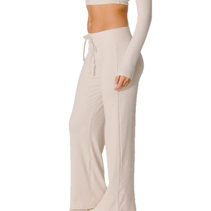 Chic and Style women's wide leisure pants with elastic waistband and tie belt