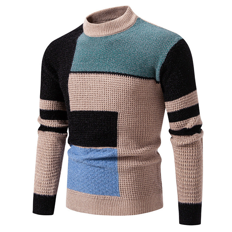 Pull moderne pour hommes avec design de blocs de couleurs texturés Chic und Stil