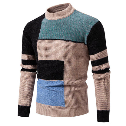Pull moderne pour hommes avec design de blocs de couleurs texturés Chic und Stil