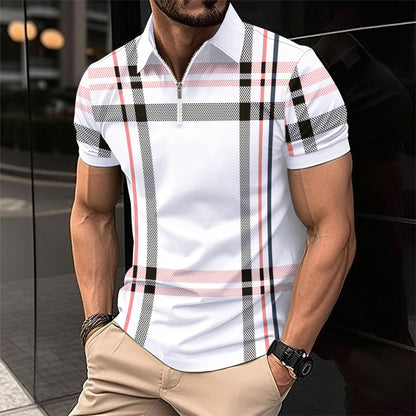 Hommes Polo à carreaux élégant avec ZIP devant Chic und Stil