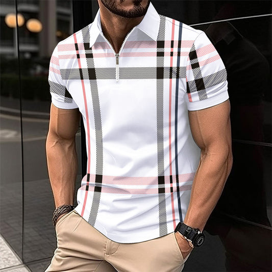 Hommes Polo à carreaux élégant avec ZIP devant Chic und Stil