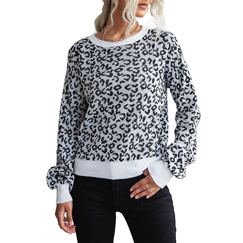 Pull en tricot tendance pour femmes avec un motif léopard décontracté et un col rond Chic und Stil