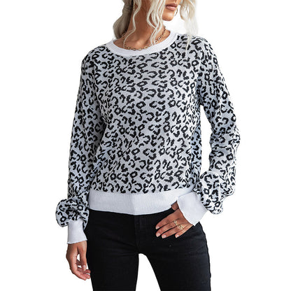 Pull en tricot tendance pour femmes avec un motif léopard décontracté et un col rond Chic und Stil