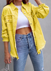 Ladies stylish overshirt jacket with fringed hem Chic and Style