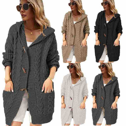 Dames Grosse Tricot Cardigan avec poches pratiques et капюшон douillet Chic und Stil
