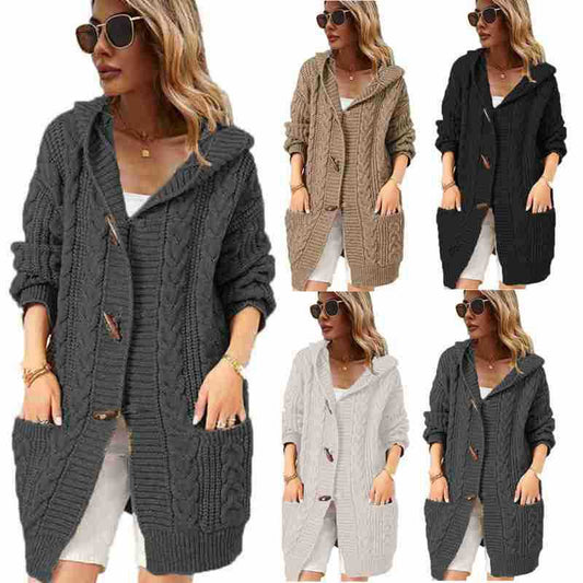 Dames Grosse Tricot Cardigan avec poches pratiques et капюшон douillet Chic und Stil