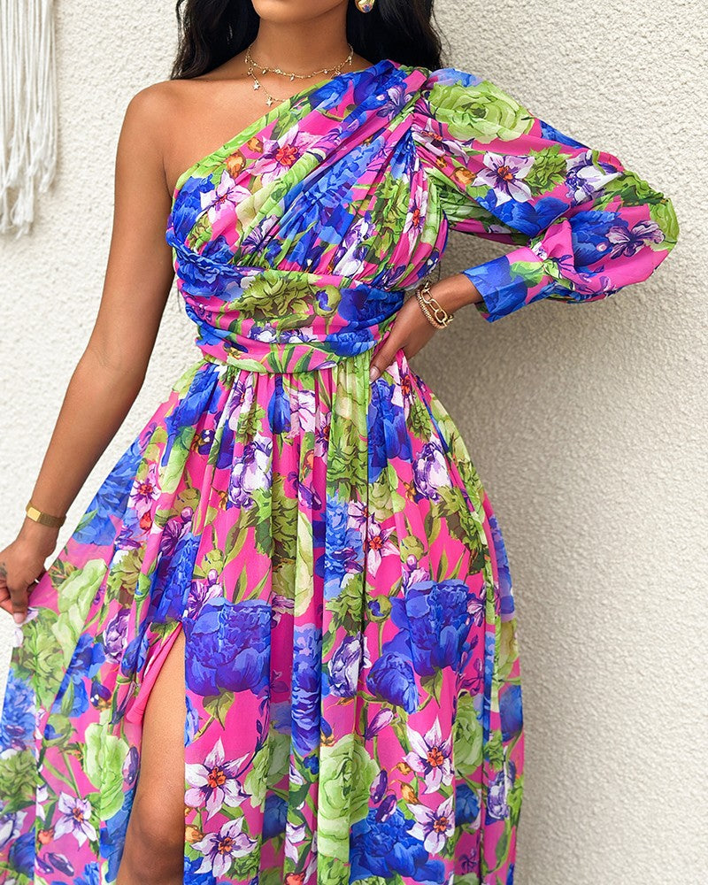 Robe maxi élégante à épaule unique florale Chic und Stil