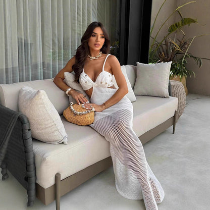 Robe longue en filet pour femmes avec fente latérale et bretelles raffinées Chic und Stil