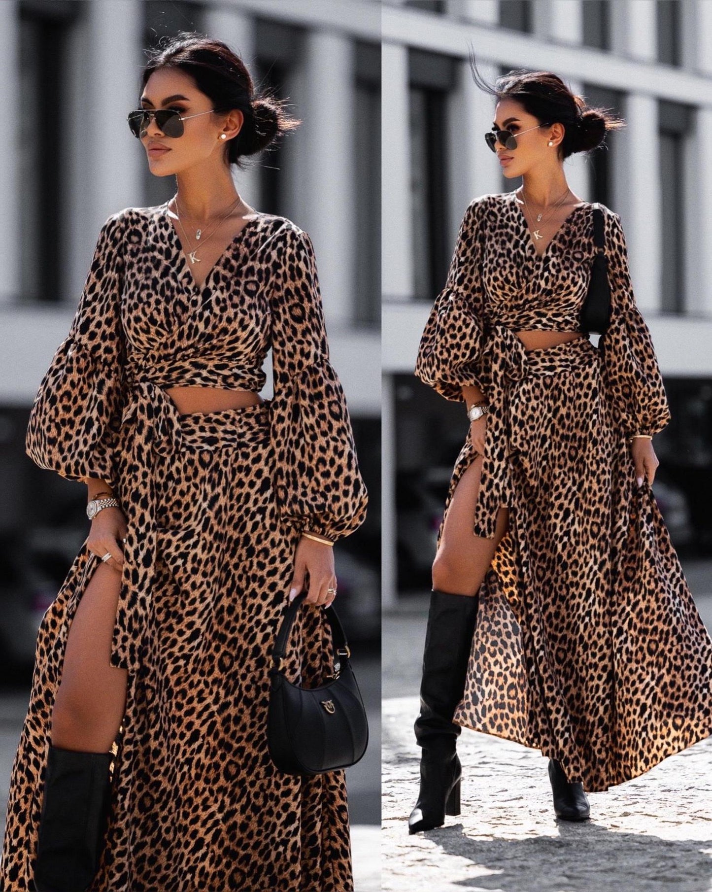 Robe maxi portefeuille pour femmes avec ceinture taille fixe et manches volantées raffinées Chic und Stil