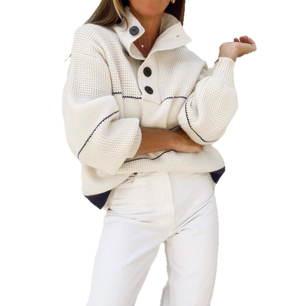 Dames élégant, col montant pull avec détails de boutons Chic und Stil