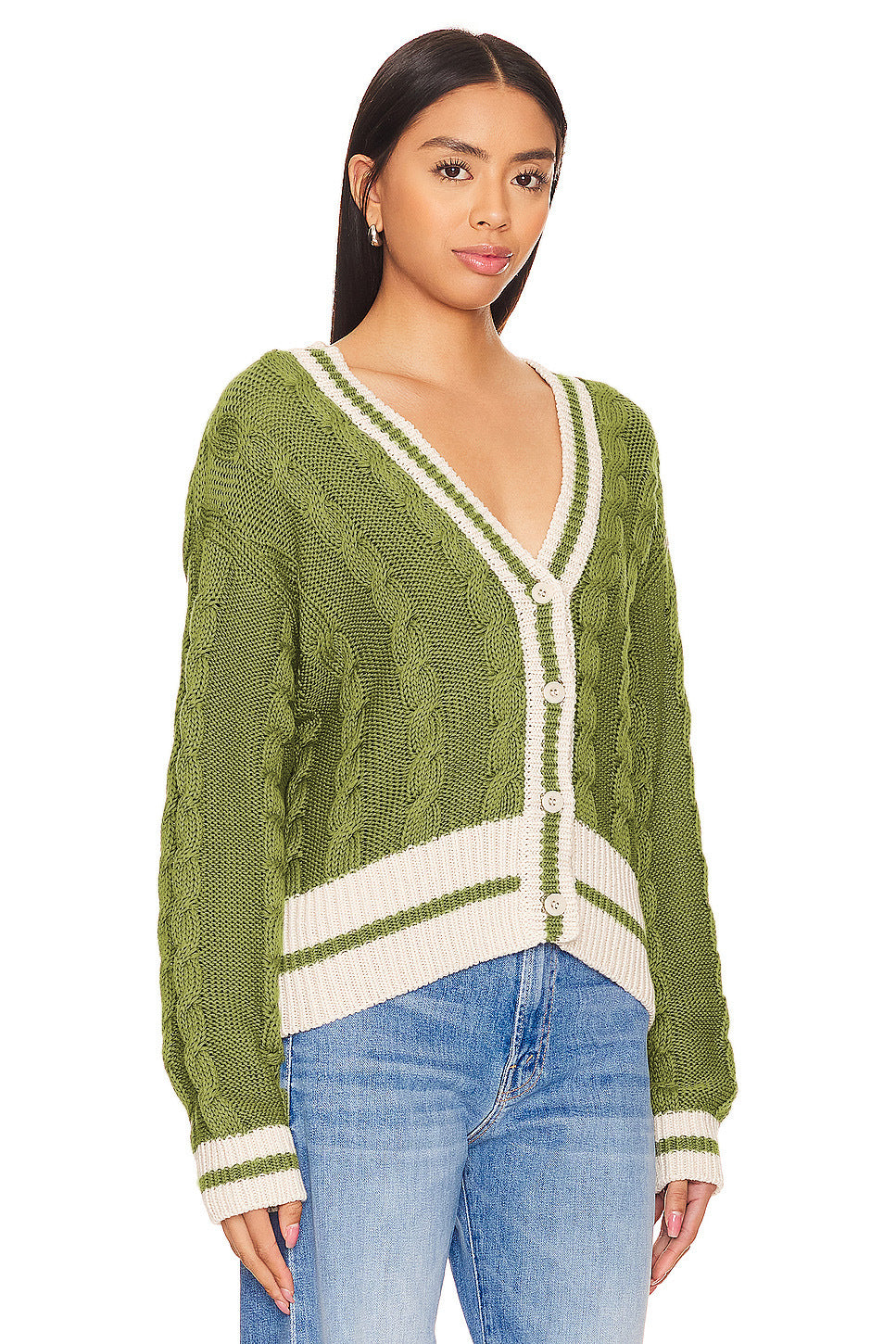 Cardigan décontracté en tricot pour femmes avec décolleté en V profond et une structure de motif en torsade caractéristique Chic und Stil