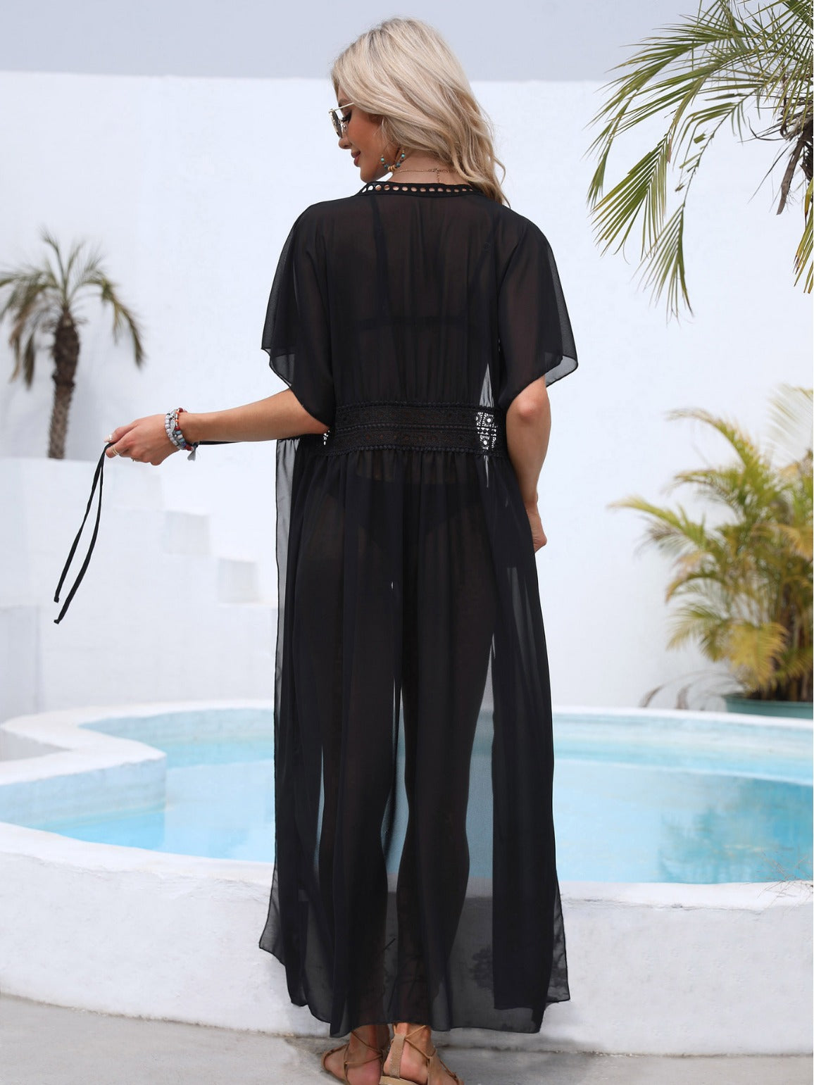 Femme Transparent Lacet Plage Couverture Robe Chic und Stil