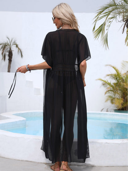 Femme Transparent Lacet Plage Couverture Robe Chic und Stil