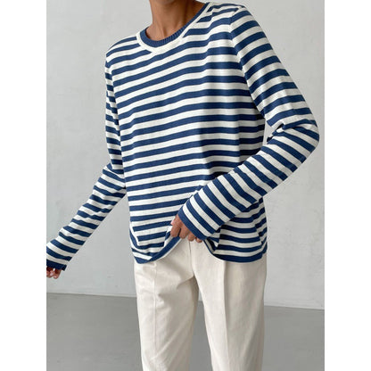 Femme pull à manches longues rayé avec col rond et coupe large Chic und Stil