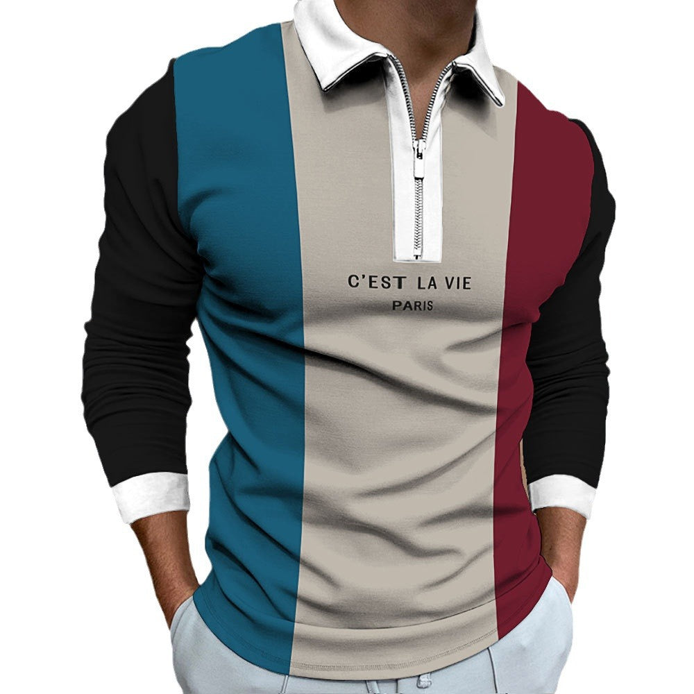 Chemise polo à manches longues pour hommes avec un design en blocs tendance et une fermeture éclair de haute qualité Chic und Stil