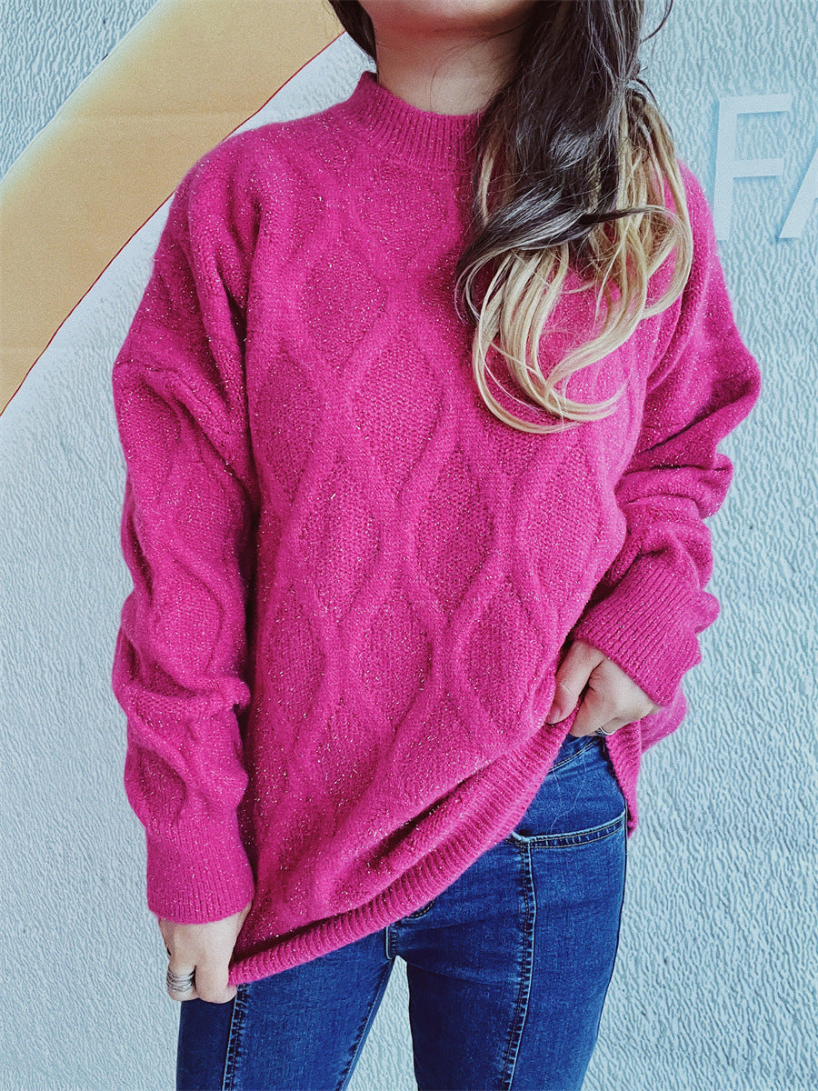Pull en grosse maille pour dames avec un élégant motif en losange et des manches volumineuses Chic und Stil