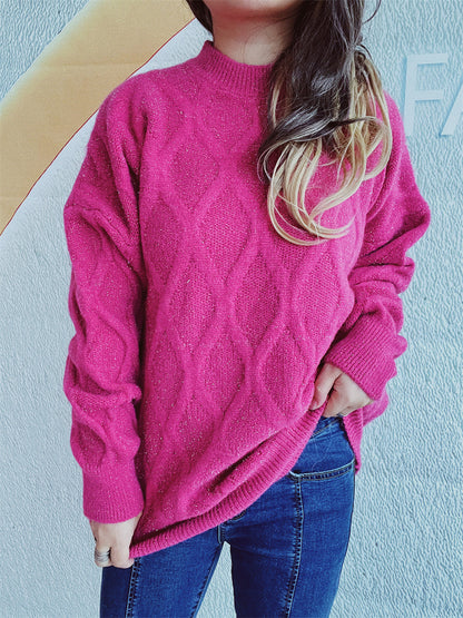 Pull en grosse maille pour dames avec un élégant motif en losange et des manches volumineuses Chic und Stil
